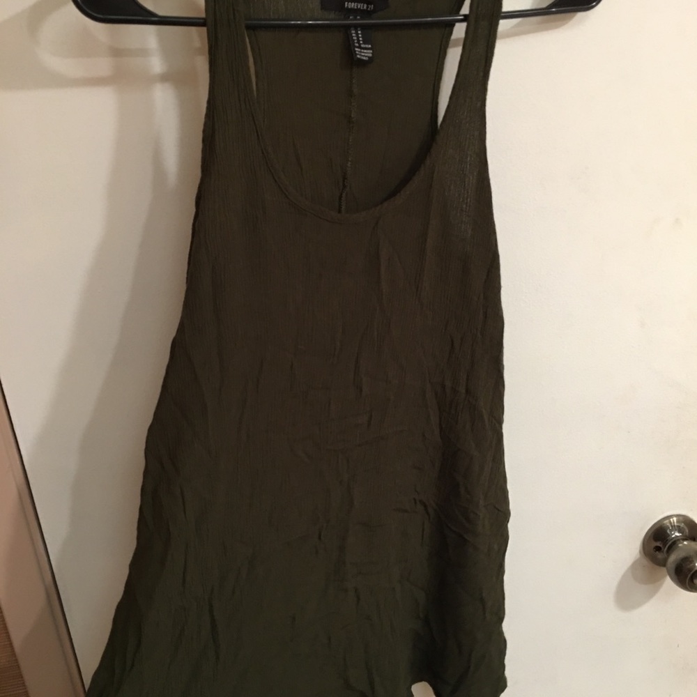Green ribbed long tank top